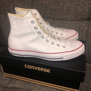BRAND NEW White Leather Hi-top Converse